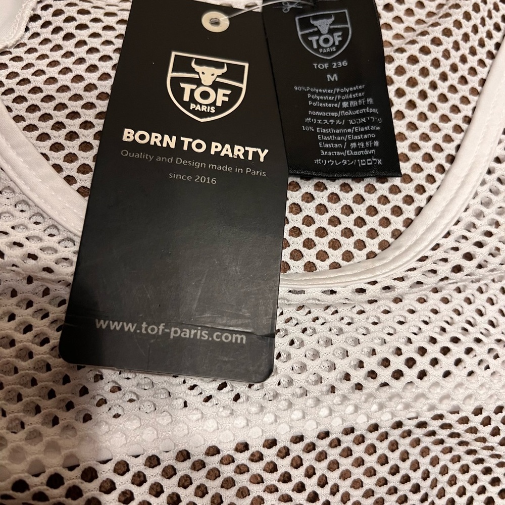 TOF Paris Chest Full Harness Mesh White Crop Top Rave Disco Fetish GoGo Sz M NWT - Picture 7 of 10